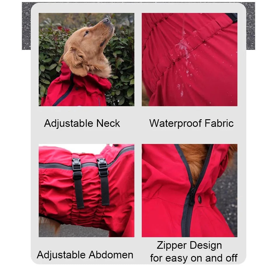 Waterproof Dog Jacket Reflective Raincoat For Large Dogs